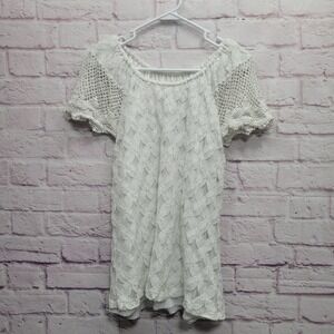 Indigo Soul White Floral Lace Crochet Blouse L Boho Coquette Cottage Dollette